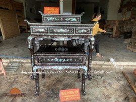 Bàn nghi thờ gỗ gụ cẩn sà cừ đẹp tinh sảo.( C. Hồng- Gò Vấp, TP.HCM)
