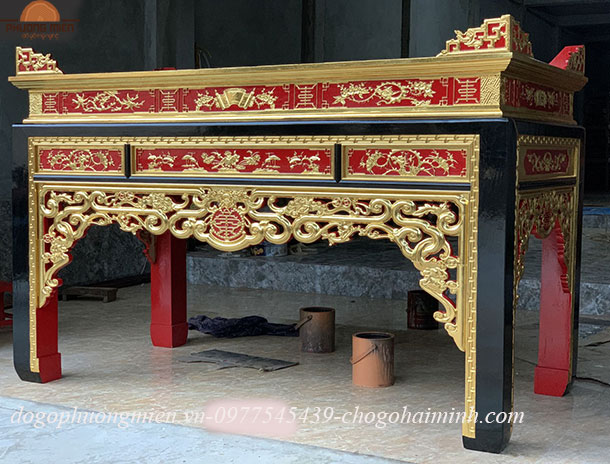 bàn thờ gỗ mít sơn thếp vàng 