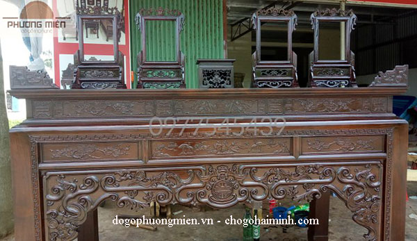 bàn thờ án gian như ý nền gỗ gụ