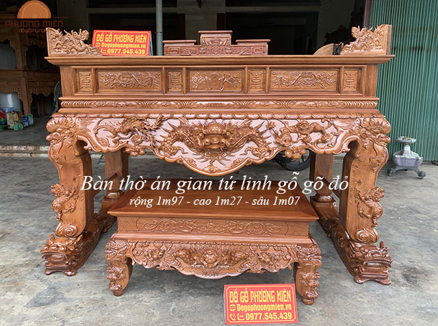 bàn thờ án gian tứ linh gỗ gõ đỏ