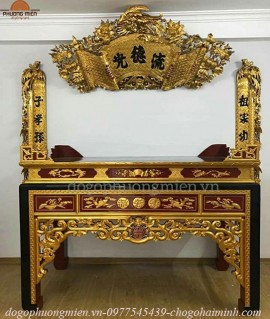 Mẫu bàn thờ truyện như ý gỗ mít sơn son thếp vàng Đài Loan.