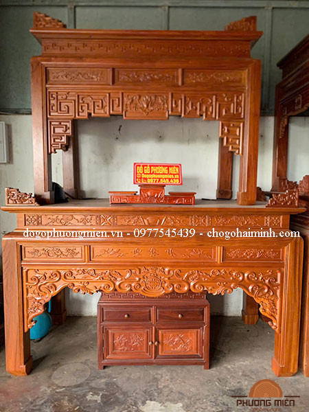 bàn thờ gỗ mít chạm truyện như ý