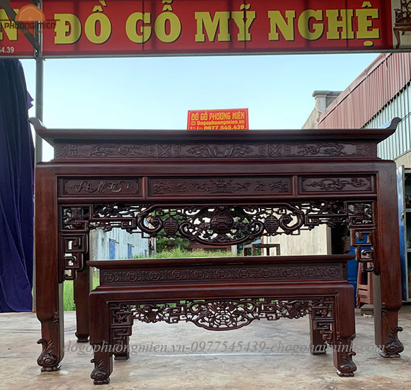 bàn thờ gỗ tự nhiên chạm dơi thọ