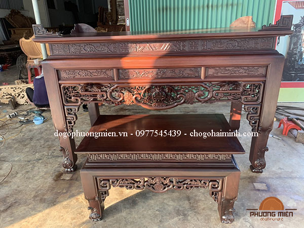 Bàn thờ ngũ phúc chân quỳ gỗ gụ.