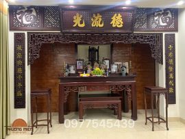 Bàn thờ gia tiên truyện nền sen gỗ gụ đẹp(bàn giao tại Hà Nội).