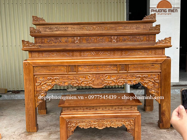 bàn thờ tam cấp gỗ gụ truyện như ý.