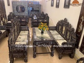 Bộ trường kỷ đại sơn cẩn ốc gỗ gụ hàng kỹ đẹp tinh sảo.