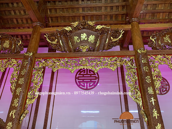 cuốn thư câu đối lòng máng gỗ gụ
