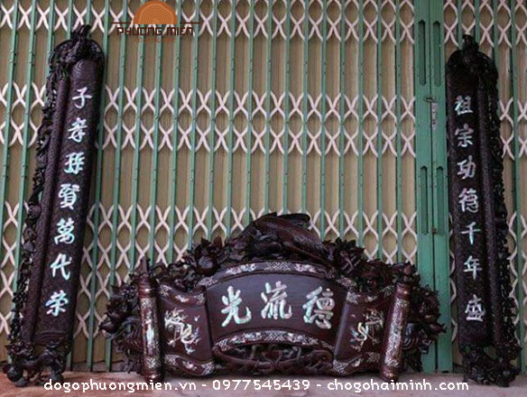 cuốn thư câu đối gỗ gụ khảm ốc