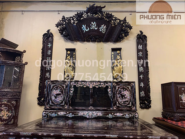 cuốn thư câu đối gỗ gụ khảm ốc