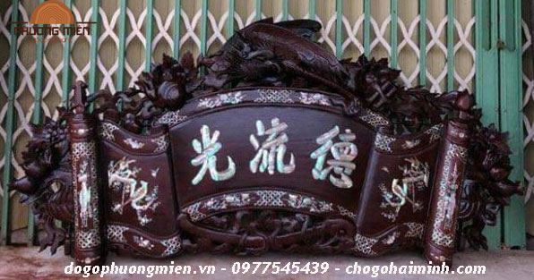 cuốn thư câu đối gỗ gụ khảm ốc