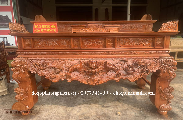 sập thờ tứ linh nhị cấp gỗ gụ chân 24.