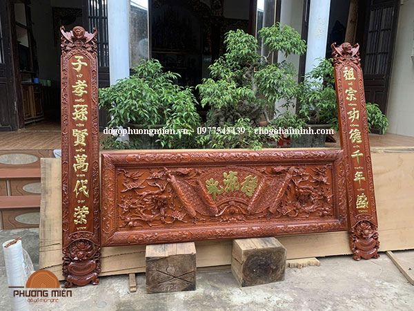 đại tự câu đối gỗ hương đá thếp vàng chữ HÁn.