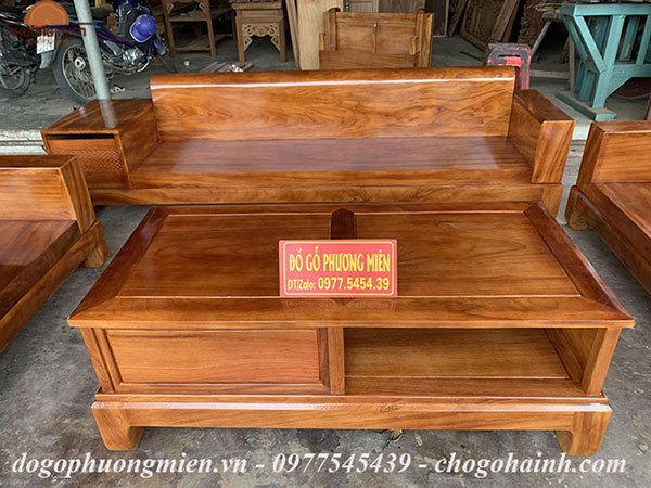 ghế sofa chữ u gỗ gõ đỏ nguyên khối