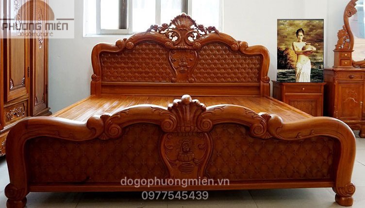 Mẫu giường ngủ đơn giản hiện đại gỗ hương đá đẹp