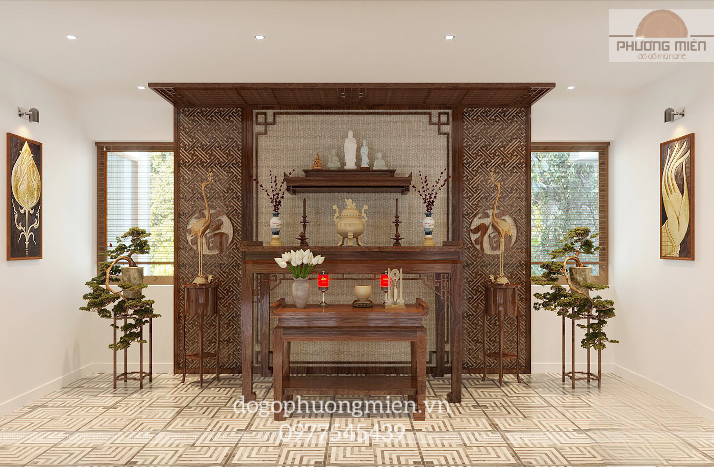 mẫu không gian bàn thờ gỗ đẹp tại Thái Bình