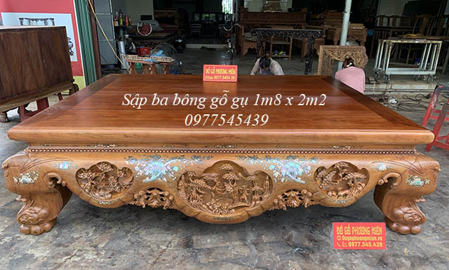 sập ba bông gỗ gụ]