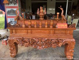 Sập thờ mai điểu nhị cấp gỗ mít đủ món.