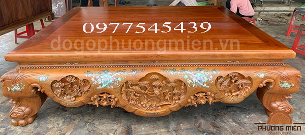 Mẫu sập ngồi gỗ gụ chạm ba bông đẹp.