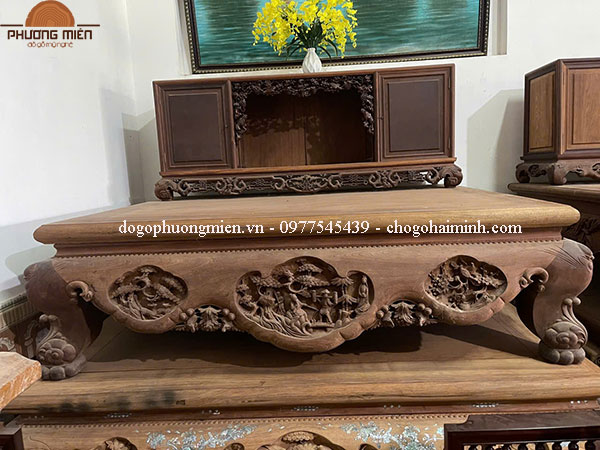 Mẫu sập gụ tủ chè chạm khắc ba bông đẹp chất lượng.
