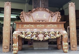 Sập thờ mai điểu gỗ gõ đỏ thiếp điểm vàng Đài Loan.