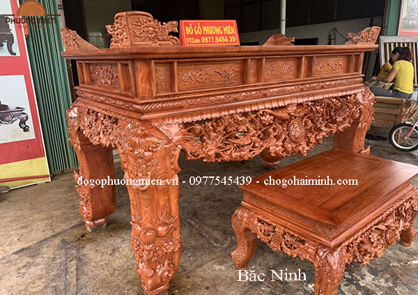 sập thờ mai điểu gỗ hương đá.