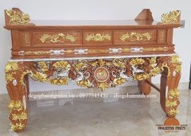 Sập thờ mai điểu chân 24 gỗ gõ đỏ thiếp điểm vàng.( Thái Bình)