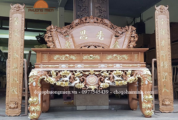sập thờ mai điểu gõ đỏ thếp vàng đẹp