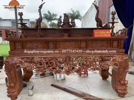 Bàn thờ án gian, sập thờ gỗ mít nhị cấp chạm mai điểu.(Sài Gòn)