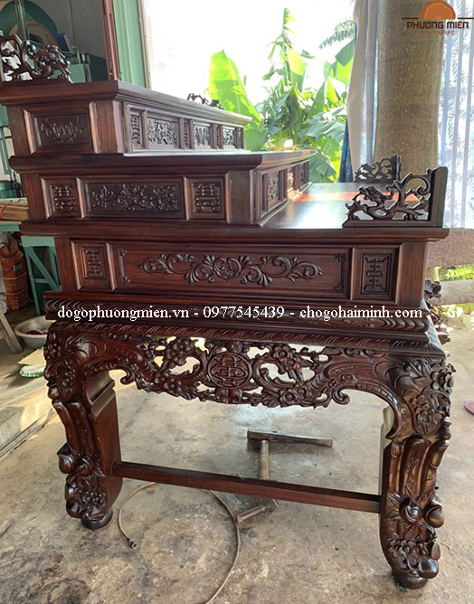sập thờ tam cấp chạm mai điểu