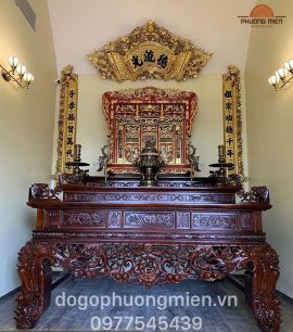 Sập thờ mai điểu tam cấp gỗ gụ. (Bàn giao tại Hưng Yên)