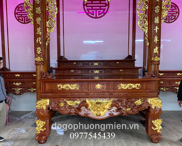 sập thờ tam cấp tứ linh gỗ gụ.