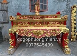 Sập thờ - Bàn thờ tứ linh nhị cấp gỗ gụ sơn son thiếp vàng.