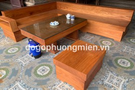 Bộ sofa chữ L gỗ gõ đỏ nguyên khối bộ 10