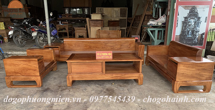 Sofa chữ U hiện đại gỗ gõ đỏ nguyên khối.