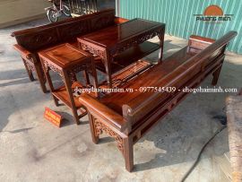 Trường kỷ vai lật chạm tứ quý lòng chảo gỗ gụ. (Bàn giao tại Hà Nội)