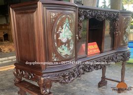 Tủ chè cánh cong gỗ gụ mật cẩn ốc đẹp.