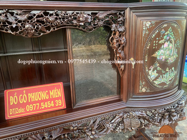 tủ chè cánh cong gỗ gụ đẹp cẩn ốc