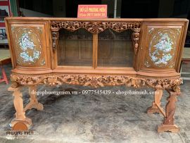 Tủ chè cánh cong gỗ gụ đẹp. Bàn giao tại Quảng Ninh