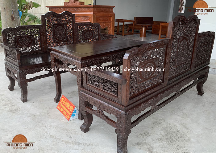 bàn ghế trường kỷ chạm dắt